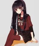  black_hair blush harukawa_maki long_hair new_danganronpa_v3 red_eyes seifuku smile 