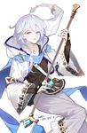  blue_eyes braid granblue_fantasy long_hair male_focus noa_(granblue_fantasy) pale_skin silver_hair single_braid smile yuuhi_homare 