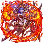  blue_eyes blue_hair blue_skin claws fire floating_hair full_body horns long_hair navel official_art open_mouth othellonia solo 