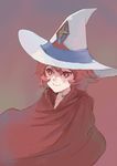  absurdres ashy@ cape choker hat highres little_witch_academia red_eyes red_hair shiny_chariot short_hair simple_background smile solo witch witch_hat 