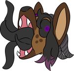  alpha_channel arkham_(character) black_hair black_sclera brown_fur chelsymc fur hair horn hyena mammal multicolored_hair purple_eyes silly simple_background solo spots spotted_hyena tentacles transparent_background two_tone_hair 