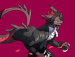  anthro claws clothed clothing hair horn male open_mouth scalie simple_background solo standing yata 