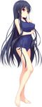  barefoot black_hair blue_swimsuit breasts full_body highres hinata_nao large_breasts legs long_hair official_art ojou-sama_to_himitsu_no_otome one-piece_swimsuit red_eyes saionji_saya school_swimsuit smile solo standing swimsuit toes transparent_background very_long_hair 