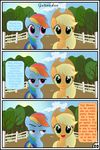  applejack_(mlp) blonde_hair blue_fur comic equine female feral friendship_is_magic fur green_eyes gutovi-kun hair horse mammal multicolored_hair my_little_pony orange_fur pegasus pony purple_eyes rainbow_dash_(mlp) rainbow_hair wings 