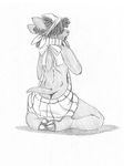  2017 anthro bare_back butt caprine constance_blacksheep dreadlocks female greyscale hair_over_eyes headkerchief kneeling mammal monochrome open_mouth rear_view sheep simple_background solo virgin_killer_sweater white_background wolfkidd 