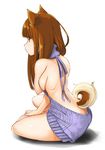 animal_ears backless_dress backless_outfit bangs bare_back bare_shoulders breasts brown_eyes brown_hair butt_crack commentary_request dog_ears dog_girl dog_tail drawstring dress from_side full_body halterneck long_hair looking_to_the_side marubonman medium_breasts meme_attire naked_sweater original profile ribbed_sweater shadow sideboob simple_background sitting solo sweater sweater_dress tail turtleneck turtleneck_sweater virgin_killer_sweater white_background yokozuwari 