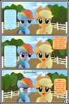  applejack_(mlp) blonde_hair blue_fur comic equine female feral friendship_is_magic fur green_eyes gutovi-kun hair horse mammal multicolored_hair my_little_pony orange_fur pegasus pony purple_eyes rainbow_dash_(mlp) rainbow_hair wings 