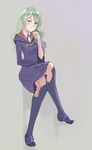  absurdres ashy@ bad_proportions blue_eyes boots crossed_legs diana_cavendish highres knee_boots light_green_hair little_witch_academia long_hair looking_at_viewer multicolored_hair simple_background sitting skirt solo two-tone_hair witch 