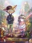  ambiguous_gender anthro chibi clothed clothing duo feline fur hair lagomorph male mammal rabbit scarf smile standing tavin 