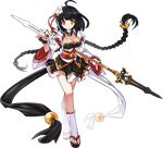  ahoge ara_han beckoning black_hair braid breasts cleavage dress elsword full_body heterochromia holding holding_weapon little_specter_(elsword) long_hair looking_at_viewer mask mask_on_head medium_breasts official_art polearm red_eyes sando_(artist) smile solo spear transparent_background twin_braids twintails very_long_hair weapon white_legwear yellow_eyes 