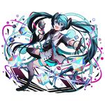  1girl alpha_transparency black_gloves boots cube divine_gate full_body gloves green_eyes green_hair hand_in_hand_(vocaloid) hatsune_miku holding holding_microphone long_hair looking_at_viewer magical_mirai_(vocaloid) magical_mirai_miku magical_mirai_miku_(2015) microphone official_art outstretched_arm smile solo transparent_background twintails ucmm vocaloid 