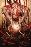  blood blood_on_face highres looking_at_viewer official_art overlord_(maruyama) red_eyes shalltear_bloodfallen silver_hair so-bin tongue tongue_out vampire 