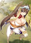  bare_shoulders beads breasts earrings fate/grand_order fate_(series) from_above hoop_earrings jewelry long_hair medium_breasts prayer_beads smile solo suzuki_nene thighs xuanzang_(fate/grand_order) 