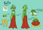  2017 anthro bella_(screwroot) breasts brown_eyes butt clothed clothing copihue digital_media_(artwork) dress english_text eyewear female flora_fauna flower leaf model_sheet nipples not_furry petal_dress plant pussy red_nipples screwroot simple_background smile solo standing text 