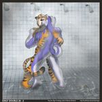  anthro barefoot border butt canine crossover dog dripping duo embrace english_text exile_(road_rovers) feline french_kissing frosted_flakes husky inside kellogg&#039;s kissing male male/male mammal mascot muscular nude one_eye_closed rear_view road_rovers shower_room simple_background standing star_ringer text tiger tony_the_tiger wet 