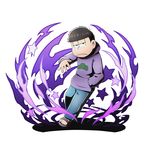  alpha_transparency black_eyes black_hair divine_gate floating full_body hand_in_pocket hood hoodie jitome looking_at_viewer male_focus matsuno_ichimatsu messy_hair official_art open_toe_shoes osomatsu-kun osomatsu-san outstretched_arm pants purple_shirt sandals shadow shirt shoes slouching solo star track_pants transparent_background ucmm 