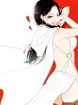  armpits arslan_senki bangs black_hair blush breasts earrings eyelashes falangies green_eyes jewelry large_breasts lips long_hair looking_at_viewer nmunco pale_skin simple_background solo standing 