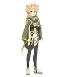  animal_ears argo_the_rat black_legwear blonde_hair cape cat_ears cat_tail crossed_arms facial_mark full_body green_eyes looking_at_viewer official_art short_hair short_shorts shorts simple_background smile solo standing sword_art_online tail thighhighs white_background white_shorts 