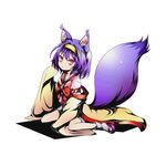  alpha_transparency animal_ear_fluff animal_ears bow bowtie collarbone divine_gate fox_ears fox_tail full_body hairband hatsuse_izuna japanese_clothes looking_at_viewer no_game_no_life official_art purple_hair red_bow red_eyes short_hair sitting solo tail transparent_background ucmm yellow_hairband 