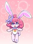  borrowed_character furry long_hair open_mouth pink_hair plushifications purple_eyes rabbit 
