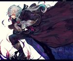  ascot boots cape edmond_dantes_(fate/grand_order) fate/grand_order fate_(series) gloves irorigumi jewelry long_hair male_focus ponytail red_eyes solo white_hair 