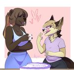  &lt;3 anthro bear cake canine clothed clothing duo female food fur hair licking licking_lips male mammal open_mouth osiris_henschel redpixie smile standing tongue tongue_out 