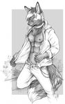  2017 canine clothed clothing collar fox hoodie looking_at_viewer male mammal nipple_piercing nipples one_eye_closed open_shirt piercing sketch solo tanutanuki tongue tongue_out 