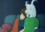  asriel_dreemurr bedding blanket bluewarden17 boss_monster caprine eyes_closed fur goat horn human long_ears mammal pillow protagonist_(undertale) sleeping sofa teenager undertale video_games white_fur young 