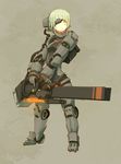  1girl android armor blonde_hair dated eyepatch female full_body gun kome original short_hair solo weapon 