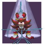  2018 5_fingers anthro bdsm biped bondage bound clothing digital_media_(artwork) eulipotyphlan fangs fear footwear fur gag gagged hedgehog male mammal multicolored_fur open_mouth red_eyes rope rope_bondage rope_harness scared shadow_the_hedgehog shoes simple_background solo sonic_(series) spread_legs spreading submissive submissive_male teeth triplecancer 