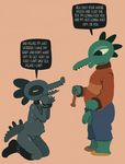  alligator anthro balls bea_(nitw) belly big_belly breasts clothed clothing crocodilian dialogue digital_media_(artwork) dildo duo edit english_text female flaccid green_balls green_penis imminent_sex kneeling male night_in_the_woods penis pregnant reptile scalie sex_toy text unknown_artist 
