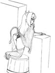  1girl alma_elma ass camel_(dansen) demon_tail female from_behind horns mon-musu_quest! monochrome solo tail thigh_boots 