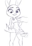  anthro camel_toe clothed clothing disembodied_hand disney female grope judy_hopps lagomorph mammal navel one-piece_swimsuit rabbit size_difference smaller_female solo_focus swimsuit tight_clothing unknown_artist zootopia 