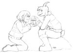  asriel_dreemurr boots boss_monster caprine clothing diasfox duo eyes_closed fluffy fluffy_tail footwear gift goat horn human long_ears mammal protagonist_(undertale) simple_background sitting stripes undertale video_games white_background 