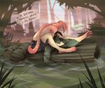  boxers_(clothing) clothed clothing duo feline hair hug mammal muscular naga nimushka outside reptile russian_text scalie snake tears text underwear wet 