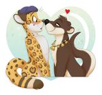  &lt;3 2017 blue_eyes blush cute feline happy hat jaguar jewelry kwik male mammal mustelid necklace orange_eyes otter 