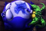  2016 anthro balls belly berry biceps big_balls big_belly big_muscles big_pecs big_penis bloat bloated canine cum cum_inside digital_media_(artwork) dragon erection food fox fruit humanoid_penis inflation juice kenshiki666 male male/male mammal muscular muscular_male navel nipples nude open_mouth pecs penetration penis sex simple_background standing tongue wings 