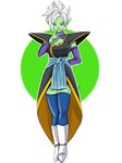  artist_request blue_eyes breasts cleavage dragon_ball dragon_ball_super genderswap green_skin white_hair zamasu 