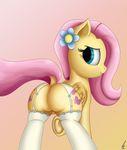  andelai butt clothing equine fluttershy_(mlp) friendship_is_magic garter_belt garter_straps invalid_tag legwear mammal my_little_pony simple_background socks solo thick_thighs thigh_highs underwear wings 