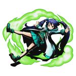  alpha_transparency blue_hair boots bow brown_eyes cape divine_gate dress fairy_tail full_body green_bow green_dress green_footwear hair_bow hood long_hair looking_at_viewer official_art outstretched_arms pleated_dress shadow smile solo transparent_background twintails ucmm very_long_hair wendy_marvell 