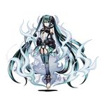  absurdly_long_hair alpha_transparency bare_shoulders barefoot black_legwear blue_eyes blue_hair breasts detached_sleeves divine_gate floating_hair floating_necktie full_body grey_neckwear hair_between_eyes hatsune_miku hatsune_miku_(append) headphones headphones_around_neck long_hair looking_at_viewer medium_breasts navel necktie official_art shadow solo thighhighs toeless_legwear transparent_background ucmm very_long_hair vocaloid vocaloid_append 