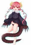  commentary_request dragon_claw dragon_girl dragon_horns dragon_tail fang highres horns iruru kobayashi-san_chi_no_maidragon pink_hair pointy_ears red_eyes slit_pupils tail 