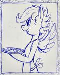  2017 anthro anthrofied apron clothed clothing equine female food friendship_is_magic hair horse mammal monochrome my_little_pony pegasus pizza scootaloo_(mlp) simple_background sketch smile solo tg-0 white_background wings 