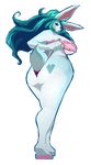  &lt;3 alpha_channel anthro big_breasts big_butt blue_eyes breasts butt clothed clothing female fur green_hair hair lagomorph lingerie looking_back mammal rabbit riendonut simple_background solo standing thong transparent_background white_fur wide_hips 