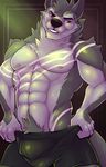  2017 abs anthro biceps boxers_(clothing) canine clothed clothing digital_media_(artwork) fcsimba fur male mammal muscular muscular_male nipples pecs topless tuft underwear wolf 