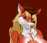  anthro big_breasts biped black_nose blonde_hair breasts canine character_request chest_tuft cleavage clothed clothing eating_feces feces female fox fur hair long_hair looking_at_viewer mammal nude red_fox scat simple_background smearing source_request standing teeth tuft unknown_artist white_fur 