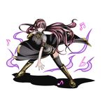  alpha_transparency beamed_sixteenth_notes black_legwear black_skirt blue_eyes boots divine_gate eighth_note flat_sign floating_hair full_body headphones index_finger_raised knee_boots leaning_forward long_hair looking_at_viewer megurine_luka musical_note navel number official_art red_hair see-through shadow skirt smile solo thighhighs transparent_background ucmm very_long_hair vocaloid yellow_footwear 