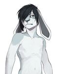  anthro fur hair lagomorph looking_at_viewer male mammal melamoryblack nipples nude rabbit simple_background solo white_background 