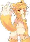  ? animal_ears animal_hat ass back bangs bare_shoulders blonde_hair blush bottomless elbow_gloves fox_ears from_behind gloves hat looking_at_viewer looking_back moonlight_flower no_panties open_mouth pussy ragnarok_online red_eyes short_hair simple_background solo tail thighhighs tsuderou 