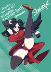  1girl black_hair cameltoe chinese_clothes female furry kicking long_hair panda red_eyes solo teko_(tawake) 